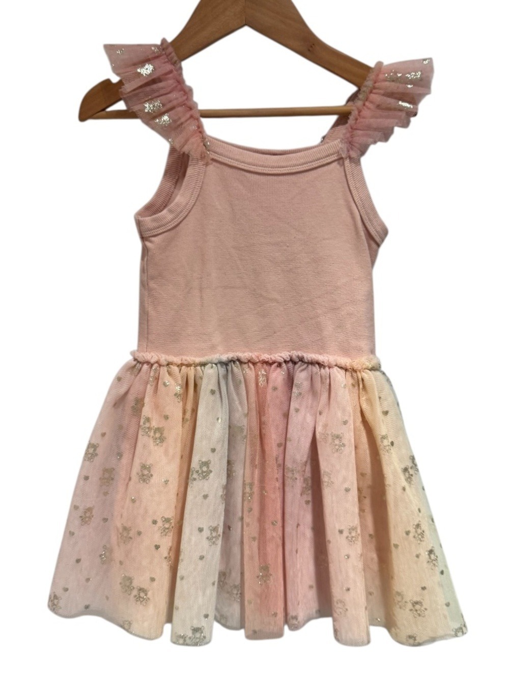 HUX / HUXBABY pink ribbed sleeveless dress with tulle skirt - size 3